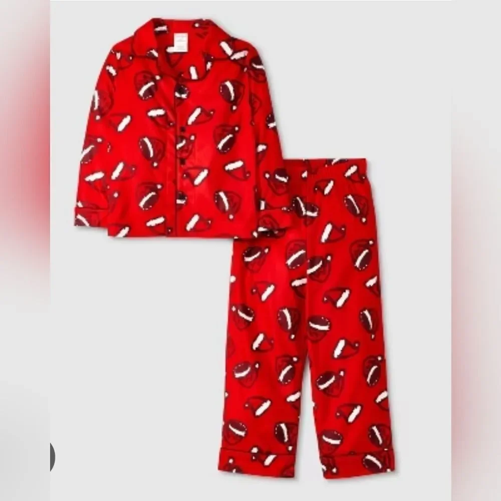 Cat & Jack Kids Santa Hat Long Sleeve Coat Pajama Set Pajama Set Size 12 months